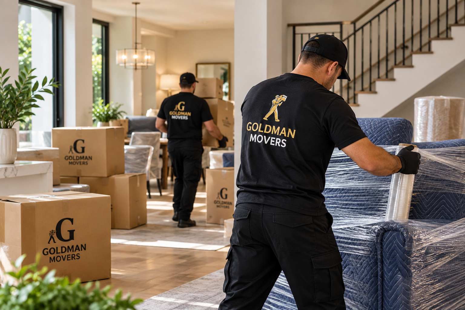 Goldman Movers protecting furniture during a residential move